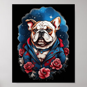 Bulldog Hund Old School Tattoo Style Retro Vintag Poster