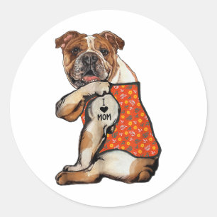 Bulldog Hund Tattoo I Liebe Mama Blume Mütter Tag Runder Aufkleber