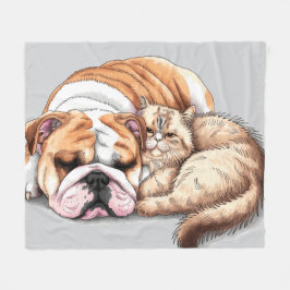Bulldog Hund und Cat Fleece Blanket Liebe Cuddle