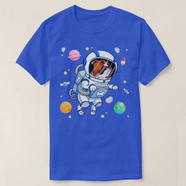Bulldog Hunde Astronaut in der Raumgalaxie Mädchen T-Shirt (Design vorne)