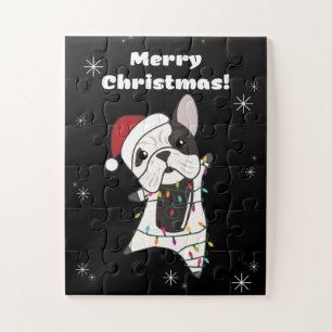 Bulldog Hunde frohe Weihnachts-Wintertiere Puzzle