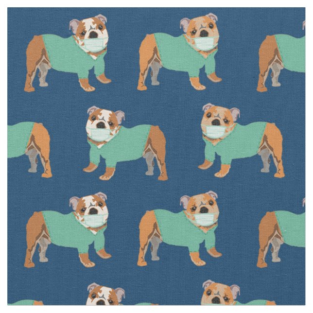 Bulldog-Hunde in Skrupel-Blau Stoff (Nahaufnahme)