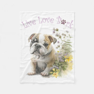 Bulldog-Hundemama-Blumen Fleecedecke