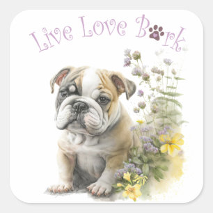 Bulldog-Hundemutter Floral Quadratischer Aufkleber