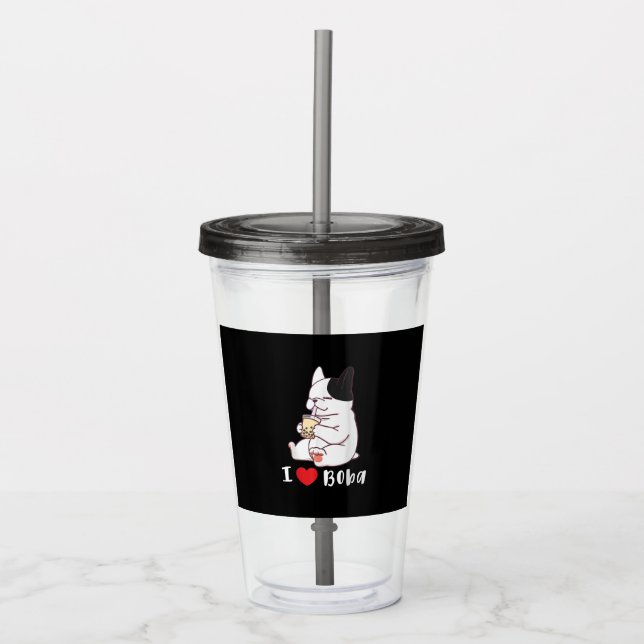 Bulldog-I-Liebe Boba Bubble Milk Tee Dog Cut Acryltrinkbecher (Vorderseite)