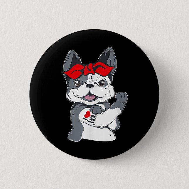 Bulldog I Liebe Mama Tattoo Button (Vorderseite)