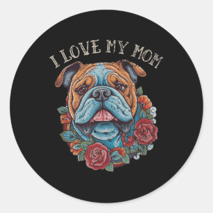 Bulldog I Liebe meine Mama Hund Tattoo Runder Aufkleber