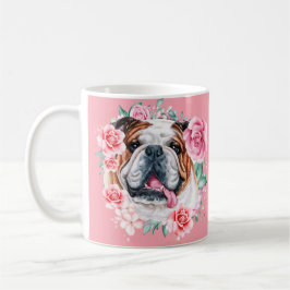Bulldog Illustration Aquarell Rose Blumenkunst Kaffeetasse