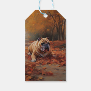 Bulldog im Herbst Leaves Fall Inspiriert Geschenkanhänger
