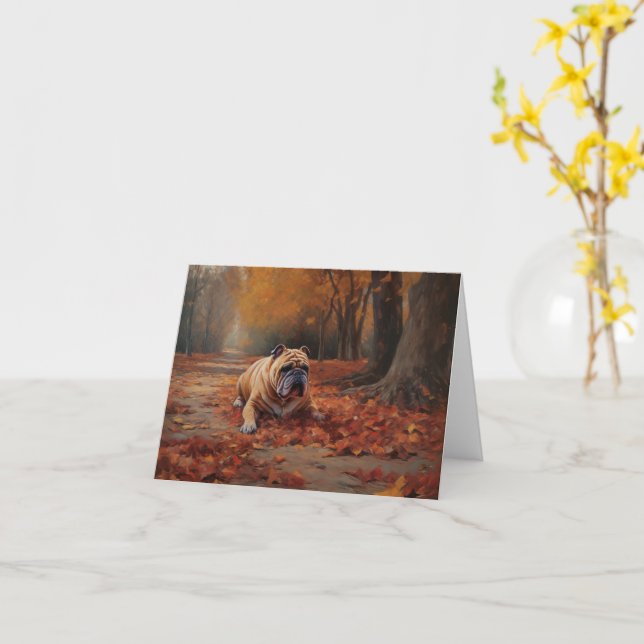 Bulldog im Herbst Leaves Fall Inspiriert Karte (Gelbe Blume)