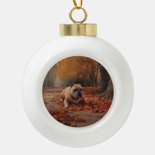 Bulldog im Herbst Leaves Fall Inspiriert Keramik Kugel-Ornament