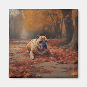 Bulldog im Herbst Leaves Fall Inspiriert Magnet