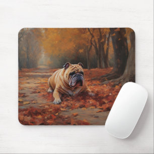 Bulldog im Herbst Leaves Fall Inspiriert Mousepad