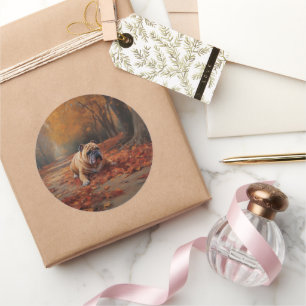 Bulldog im Herbst Leaves Fall Inspiriert Runder Aufkleber