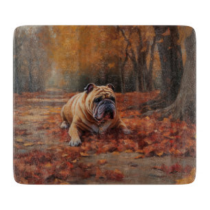 Bulldog im Herbst Leaves Fall Inspiriert Schneidebrett