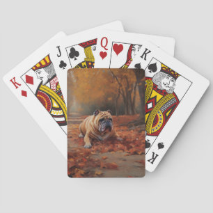 Bulldog im Herbst Leaves Fall Inspiriert Spielkarten
