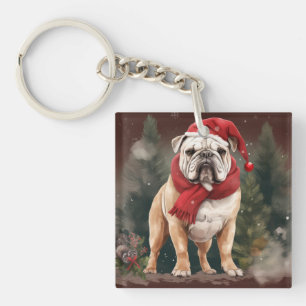 Bulldog im Schnee Weihnachten Schlüsselanhänger