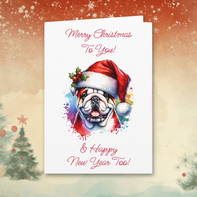 Bulldog in der Weihnachtsmannmütze Personalisiert  Karte (Von Creator hochgeladen)