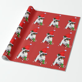 Bulldog in der Weihnachtsmannmütze Weihnachten Geschenkpapier