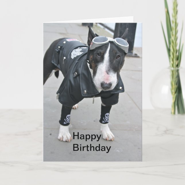 Bulldog in Gothic Outfit Happy Birthday Card Karte (Vorderseite)