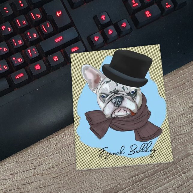Bulldog in Hut und Schal Postkarte (Von Creator hochgeladen)