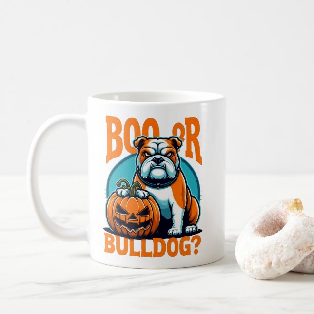 Bulldog in Pop Art Styls Halloween Kaffeetasse (Mit Donut)