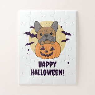 Bulldog in Pumpkin Niedliche Hunde glücklich Hallo Puzzle