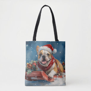Bulldog in Sledge Lass es Schnee Weihnachten