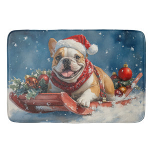 Bulldog in Sledge Lass es Schnee Weihnachten Badematte