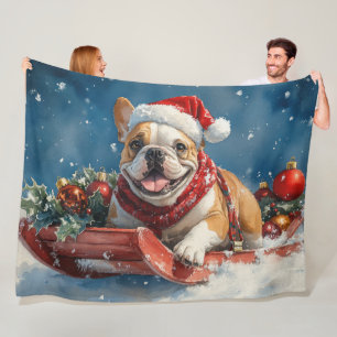 Bulldog in Sledge Lass es Schnee Weihnachten Fleecedecke