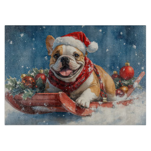 Bulldog in Sledge Lass es Schnee Weihnachten Schneidebrett
