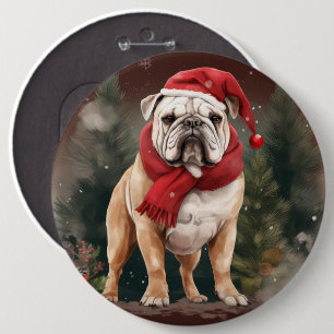 Bulldog in Snow Christmas Button