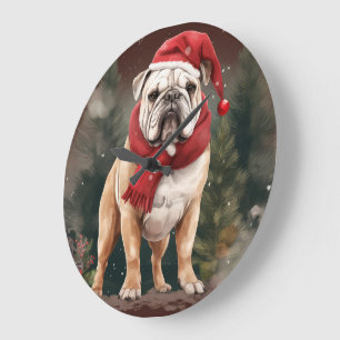 Bulldog in Snow Christmas Große Wanduhr