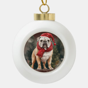 Bulldog in Snow Christmas Keramik Kugel-Ornament