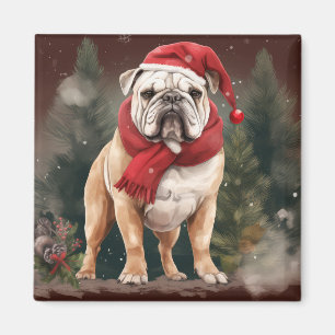 Bulldog in Snow Christmas Magnet