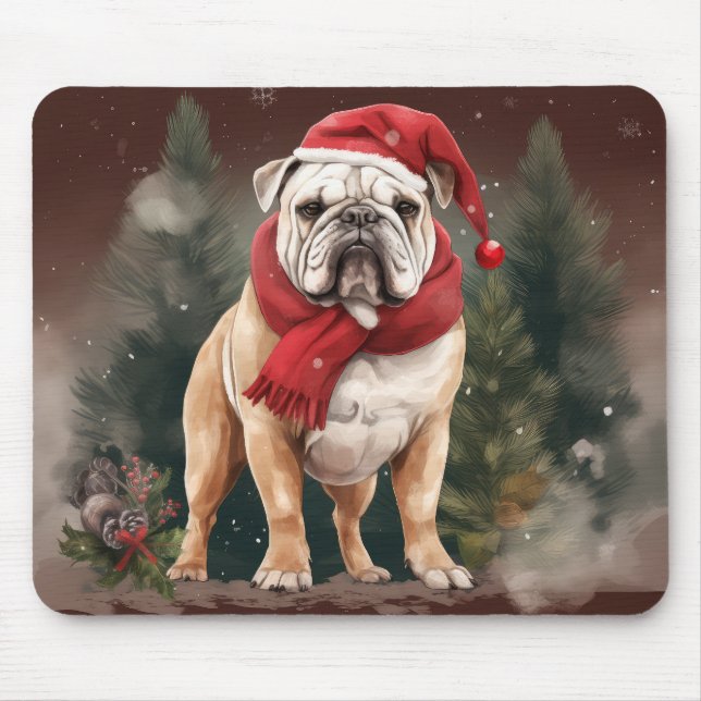 Bulldog in Snow Christmas Mousepad (Vorne)