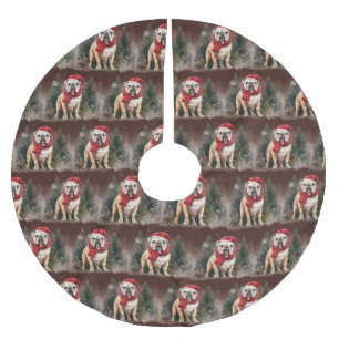 Bulldog in Snow Christmas Polyester Weihnachtsbaumdecke