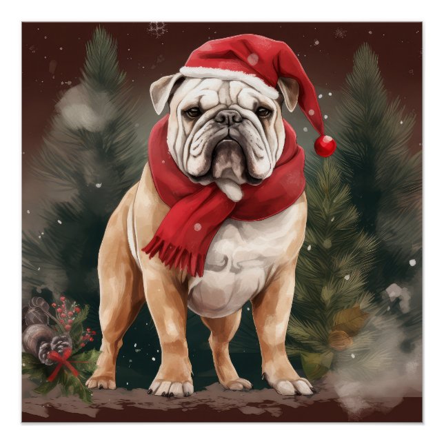 Bulldog in Snow Christmas Poster (Vorderseite)