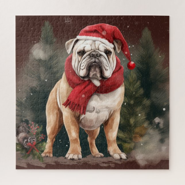 Bulldog in Snow Christmas Puzzle (Vertikal)