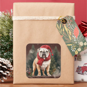 Bulldog in Snow Christmas Quadratischer Aufkleber
