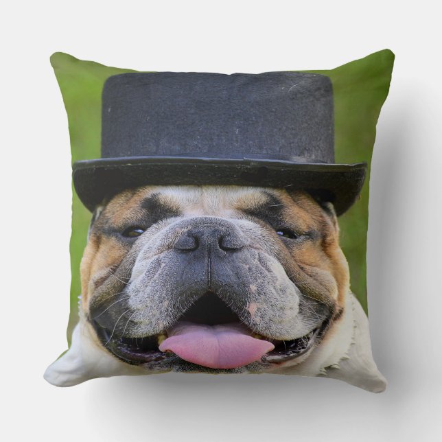 Bulldog in Top Hat Kissen (Vorderseite)