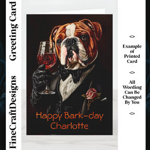 Bulldog in Tuxedo, Bow Krawatte & Wine Custom Gebu Karte