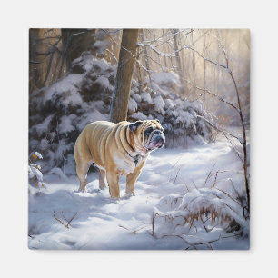 Bulldog Lass es schneien Weihnachten Gebürstet Magnet