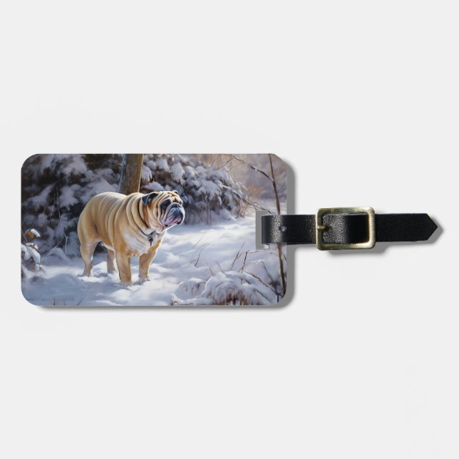 Bulldog lassen es Schnee Weihnachten gebürstet Gepäckanhänger (Vorderseite horizontal)