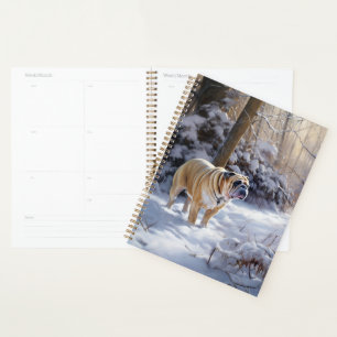 Bulldog lassen es Schnee Weihnachten gebürstet Planer