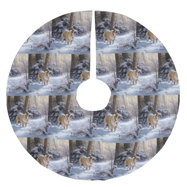 Bulldog lassen es Schnee Weihnachten gebürstet Polyester Weihnachtsbaumdecke (Vorderseite)