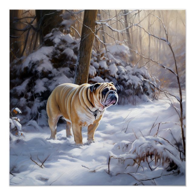 Bulldog lassen es Schnee Weihnachten gebürstet Poster (Vorderseite)