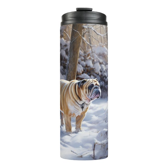 Bulldog lassen es Schnee Weihnachten gebürstet Thermosbecher (Vorderseite)