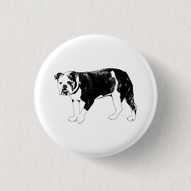 Bulldog Laune, Schwarz-Weiß-Spaß Button (Vorderseite)
