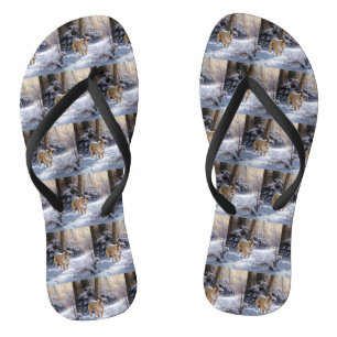 Bulldog Let It Snow Weihnachten Gebürstet Flip Flops